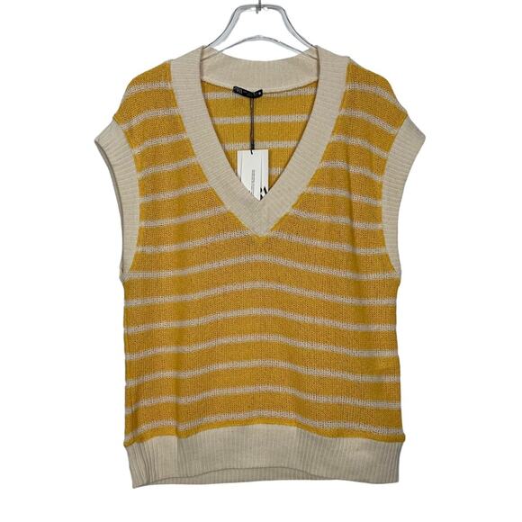 Zara Sweater Vest Oversized Striped Yellow Size Small NEW - Picture 2 of 11